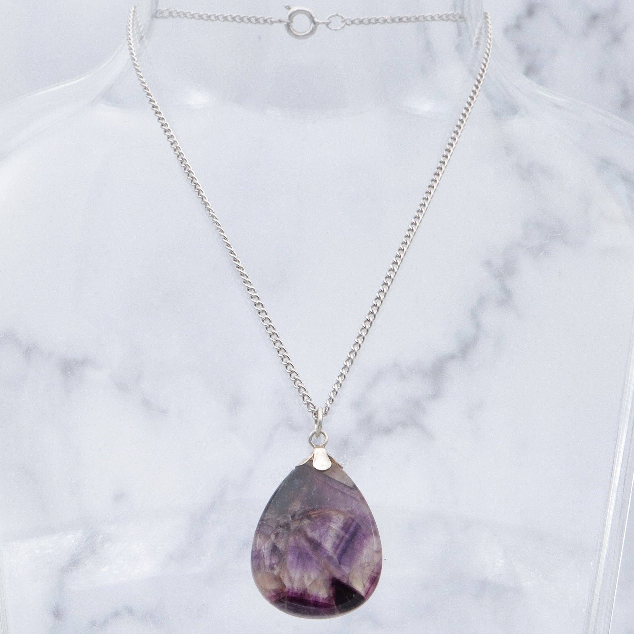 Vintage trapiche amethyst slice teardrop sterling pendant
